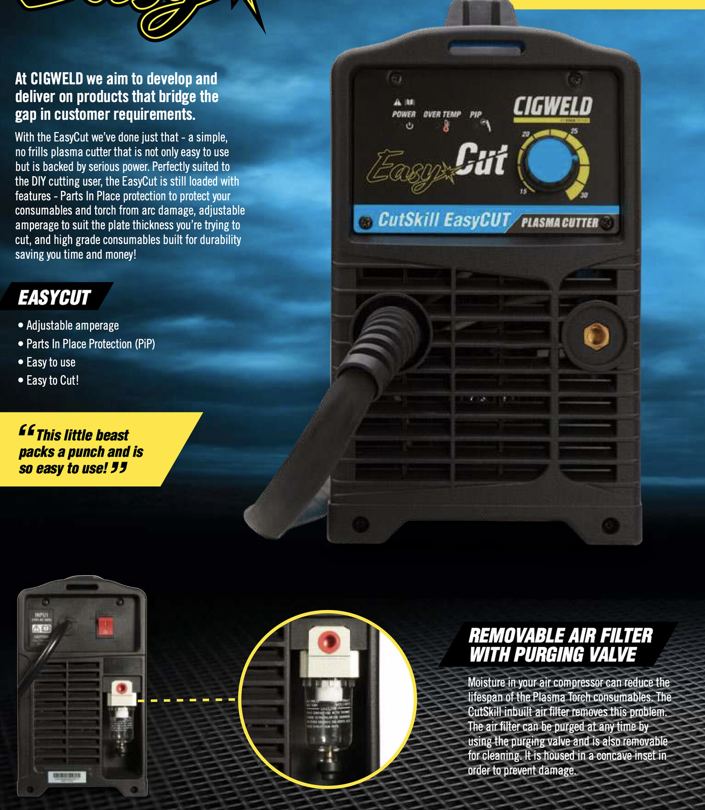 Image presents CIGWELD CUTSKILL 30A EASYCUT PLASMA CUTTER SET TORCH, EASY CUT 11601EC 1-1601-EC