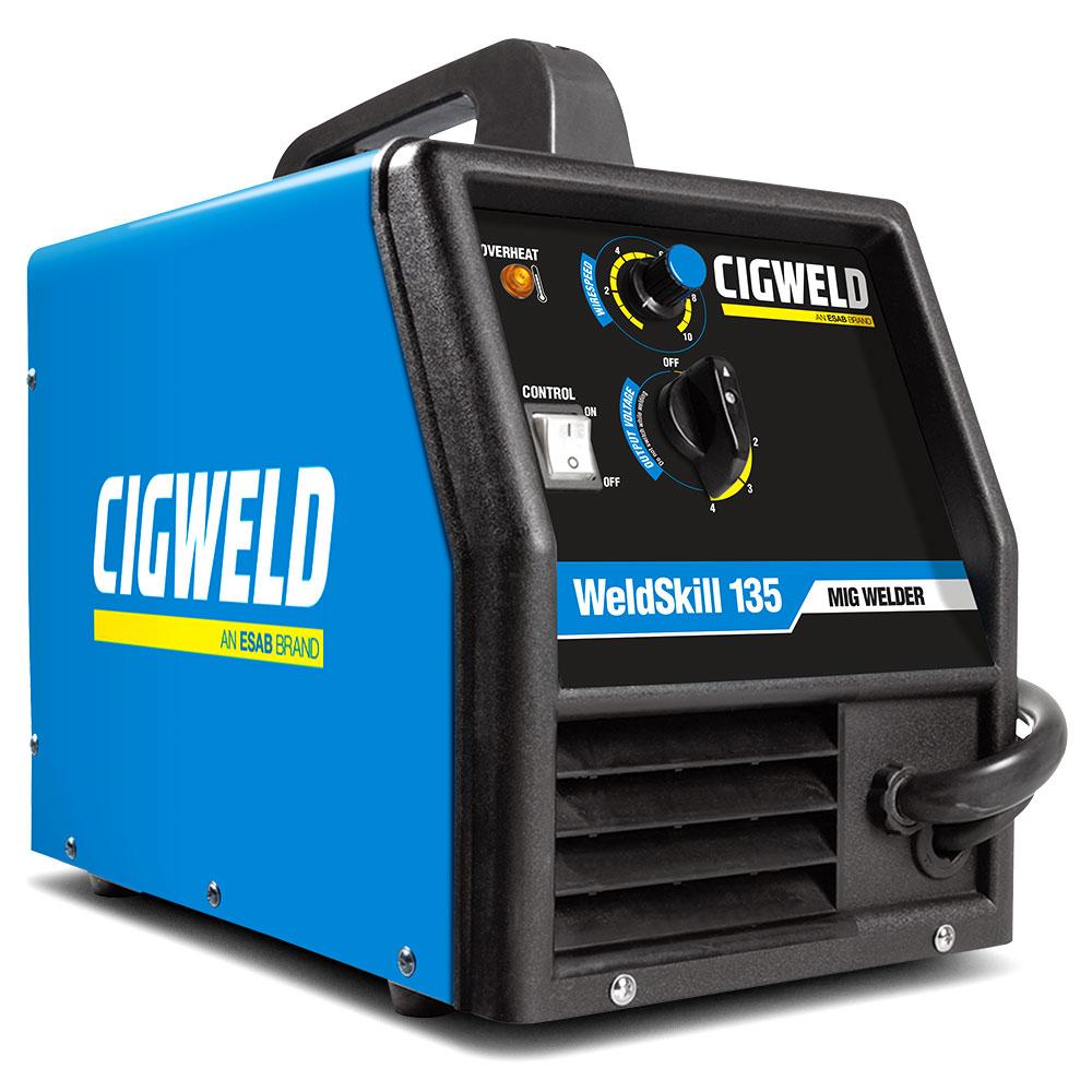 Image presents CIGWELD WELDSKILL 135 MIG WELDER + TORCH + CONSUMABLES + BRUSH GASLESS W1004135