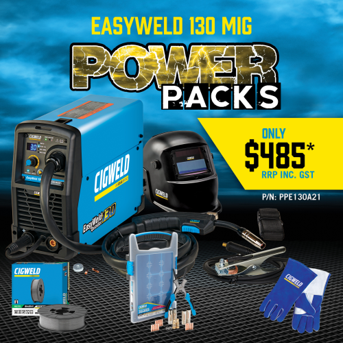 Image presents CIGWELD EASYWELD 130 - WELDER + HELMET + GLOVES + CONSUMABLES EASY WELD W1201130