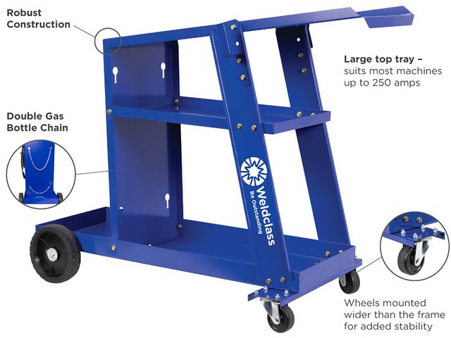 Image presents WELDCLASS T100 WELDING TROLLEY, WELDER CART, GAS BOTTLE CHAINS, 50KG WC-06235