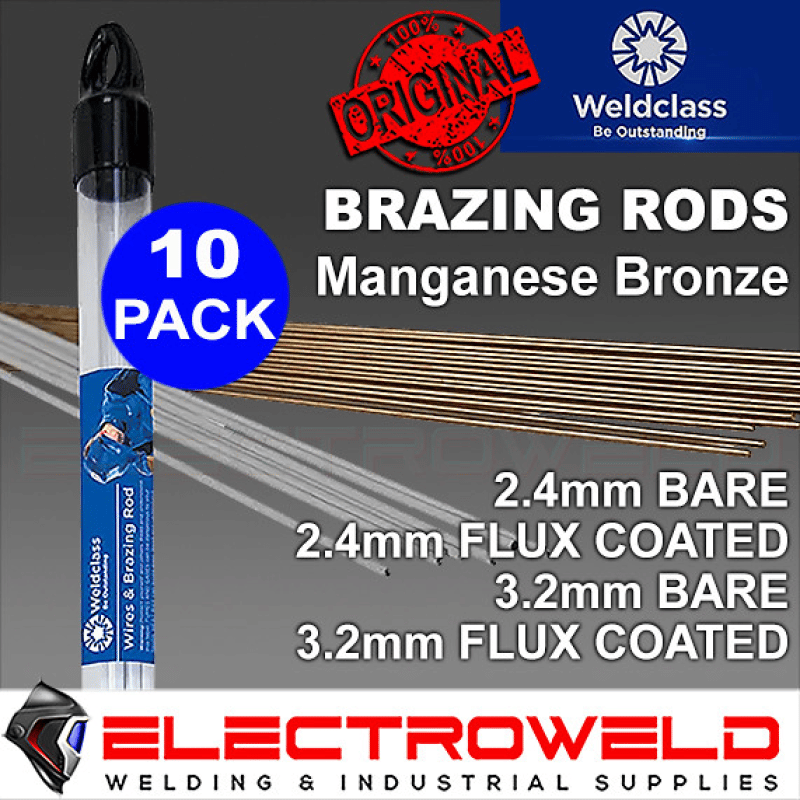 Image presents 10 X Weldclass Manganese Bronze Brazing Rods, Flux Coated - 2.4mm