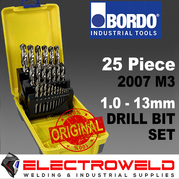 image presents Bordo 25 Pce Drill Bit Set *1-13mm* Metric Jobber M2 Hss Steel Metal Split Point