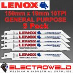 image presents 5 X Lenox 150mm X 19 10tpi General Purpose Reciprocating Saw Blades Wood Metal