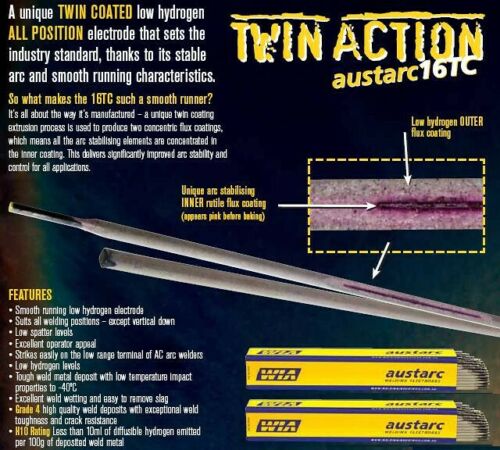 Image presents 3.2mm WIA Austarc 16TC Low Hydrogen Welding Arc Electrodes - 5kg - 2