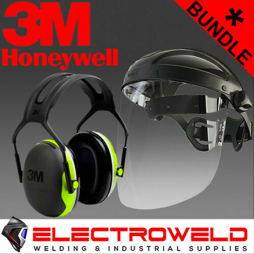 Image presents 3M PELTOR FACE AND EAR PROTECTION KIT *EARMUFFS X4A + HONEYWELL FACE SHIELD VISOR*