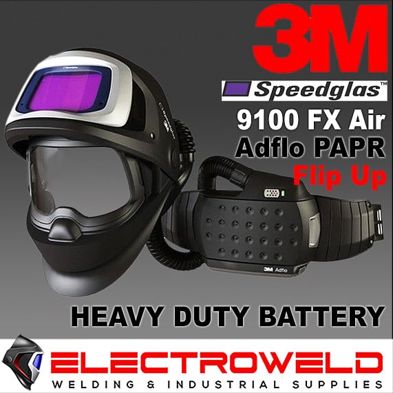 Image presents 3M Speedglas Flip-up Welding Helmet 9100xxi Fx Air With Adflo Papr, Heavy Duty Hd Battery - 547726hd