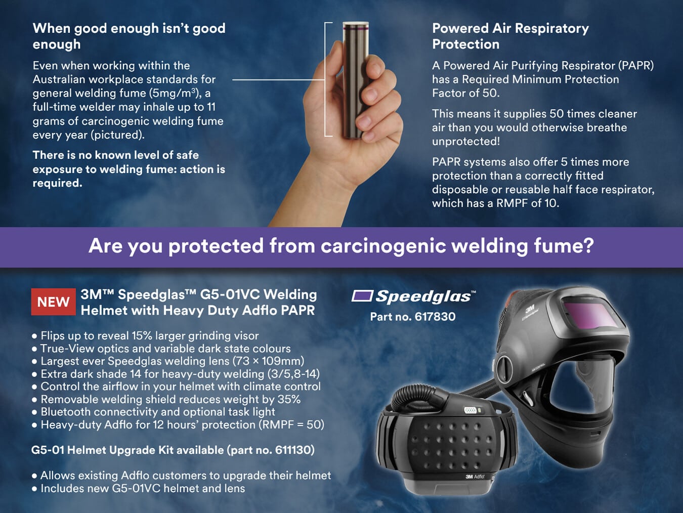 Image presents 3M Speedglas G5-01 Respiratory Welding Helmet - Heavy Duty Adflo Air Papr G5-01vc - 8