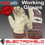 Image presents 4 X PAIRS MAXISAFE WORK GLOVES CANDY STRIPE LEATHER - XL