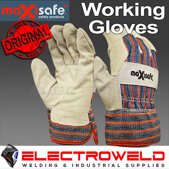 Image presents 4 X PAIRS MAXISAFE WORK GLOVES CANDY STRIPE LEATHER - XL