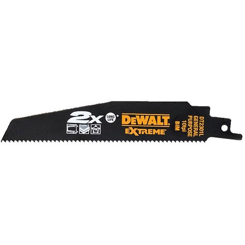 Image presents 5 X DEWALT 305MM 12" BI-METAL EXTREME RECIPROCATING SAW BLADES, 10TPI FOR WOOD, NAIL, METAL - DT2314L-QZ