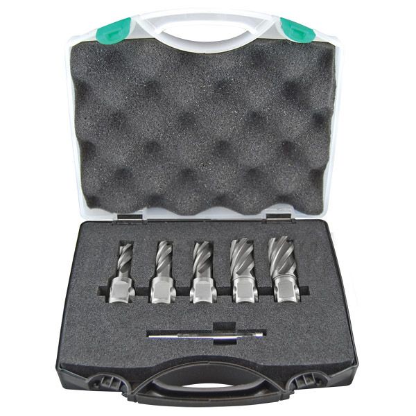 image presents 5X Holemaker Annular Cutter Set + Pin, Drill Bit Metric 14,16,18,20,22 Mm Asset-A-2