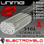 Image presents 5kg - Filler Rods ER316L Unimig Stainless TIG Welding Wire Sticks - 0.9/1.0/1.2/1.6/2.4/3.2mm