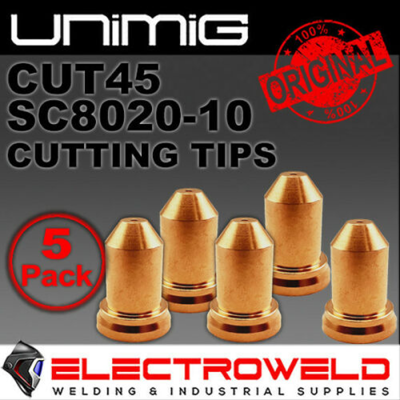 Image presents 5x Unimig Sc8020 1mm Standoff Cutting Tips - Sc80 Plasma Torch - Razor Cut 45 80