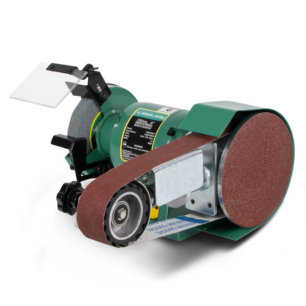 Image presents ABBOTT & ASHBY 6" 150MM BENCH GRINDER W/ LINISHING LINISHER +BELTS +DISC AA362W6