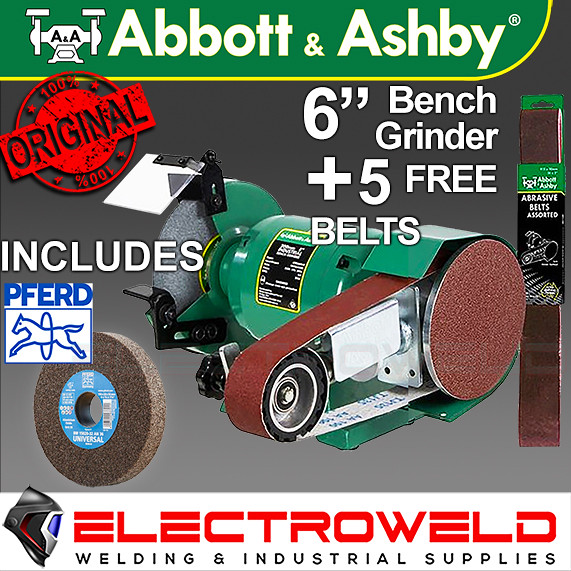 Image presents ABBOTT & ASHBY 6" 150MM BENCH GRINDER W/ LINISHING LINISHER +BELTS +DISC AA362W6