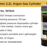 Image presents Argon Gas Welding Bundle *2 X Disposable Bottle 2.2l + Bromic Regulator + Hose* (5)