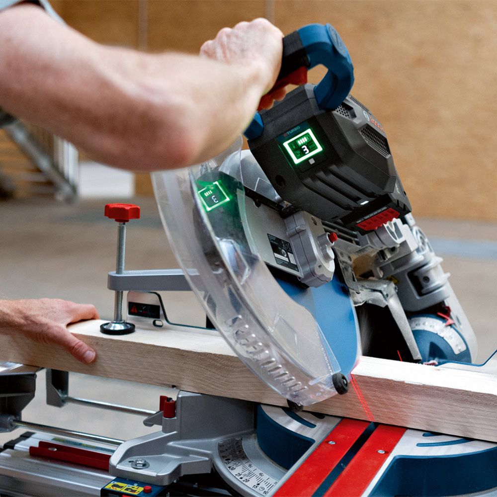 Image presents BOSCH 18V 305MM CORDLESS BITURBO MITRE SAW COMPOUND GLIDE - GCM 18V-305 GCD SKIN 8