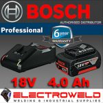 Image presents Bosch 18V 4.0Ah Battery And Charger Starter Kit - Gal 18V-40 / Gba 18V 4.0Ah