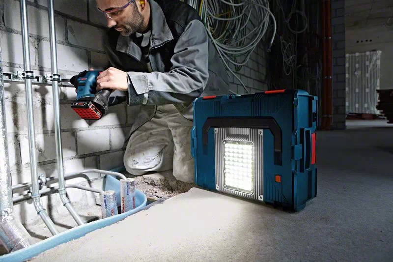 Image presents BOSCH 18V GLI PORTALED 238 L-BOXX & TORCH WORK LIGHT STORAGE BOX SPOT FLOODLIGHT