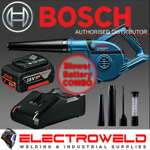 Image presents BOSCH CORDLESS 18V LEAF BLOWER + 4.0AH BATTERY + CHARGER - GBL 18V-120