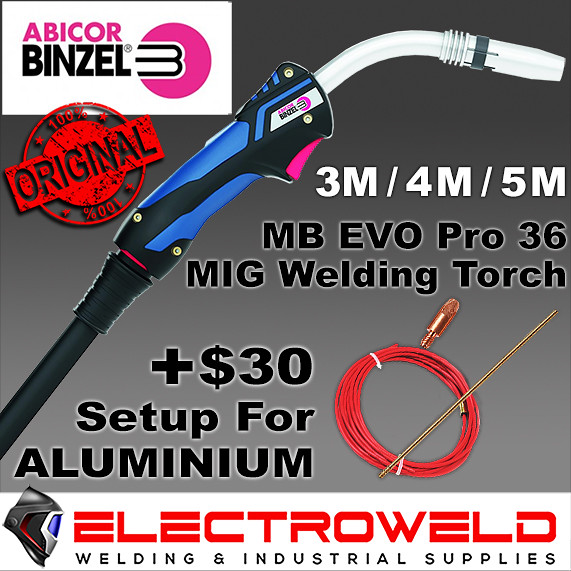 Image presents Binzel Mb Evo Pro 36 MIG Welding Torch - Steel Set Up - 0.9mm Tip, 5m Hose - 2