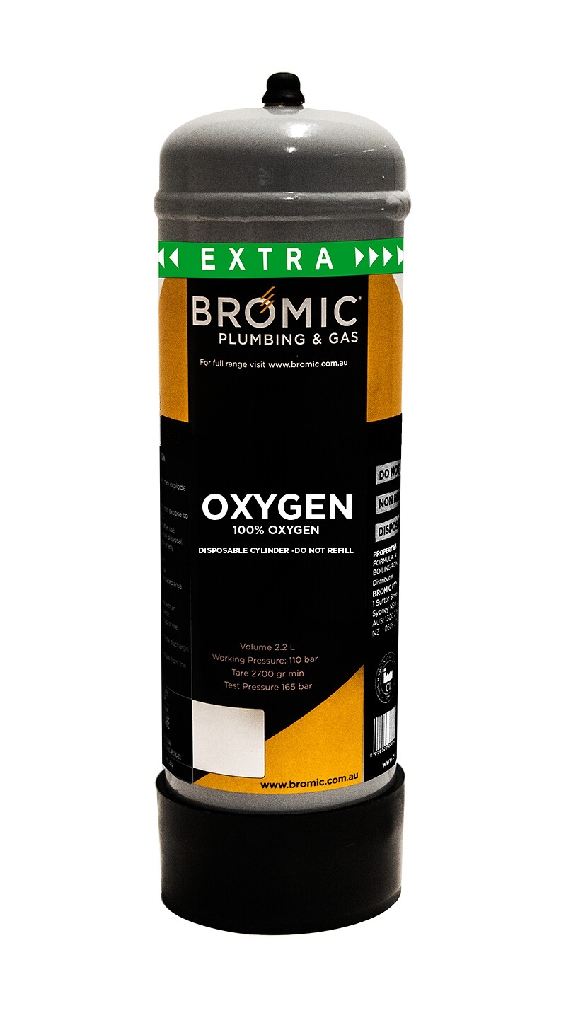 Image presents Bromic 2.2l Oxygen Oxy Gas Bottle Cylinder Welding Disposable 1811322 - 2