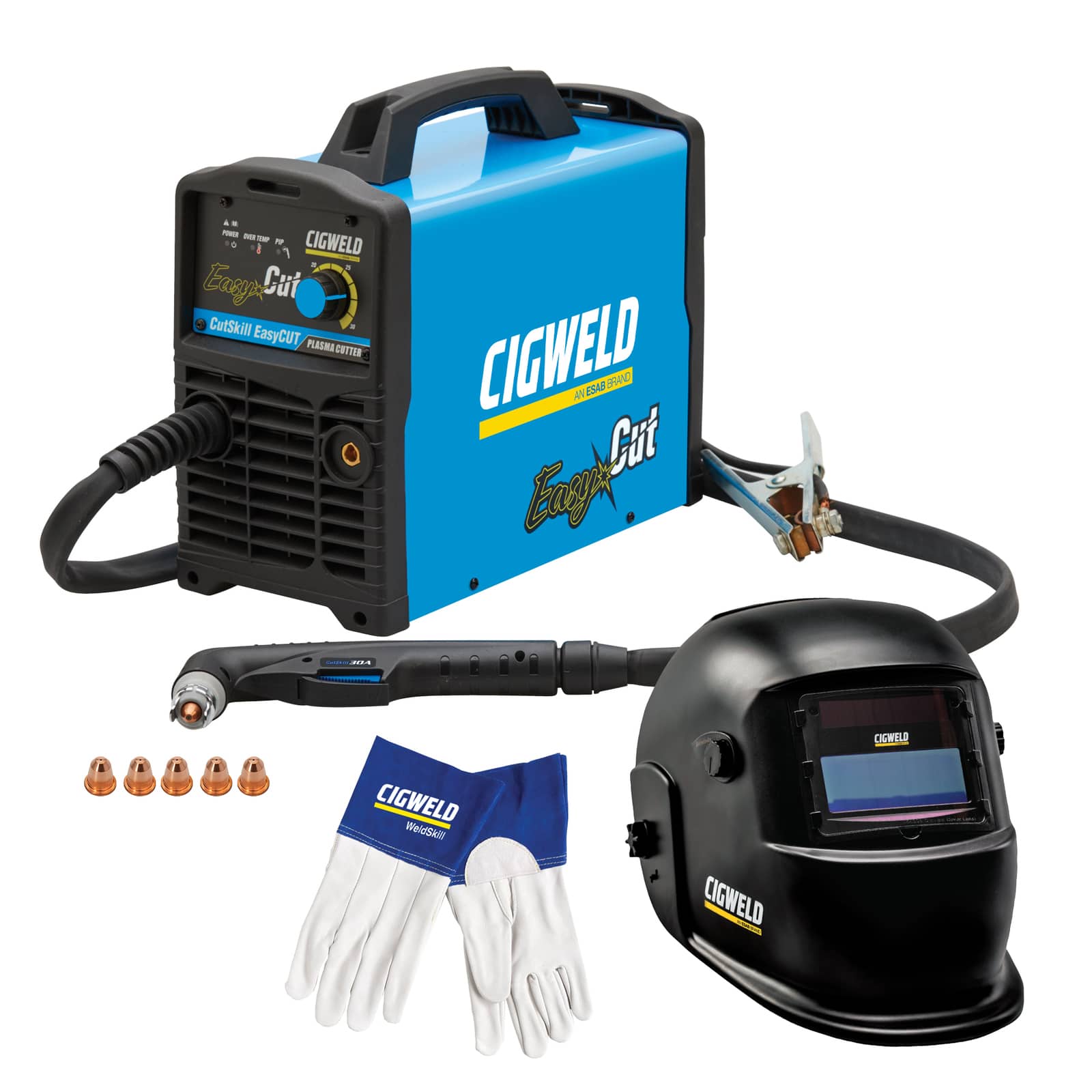 Image presents Cigweld Cutskill Easycut 30a Power Pack - Plasma Cutter 11601ec, Helmet, Gloves, Torch, Tips - Ppeasya21 2