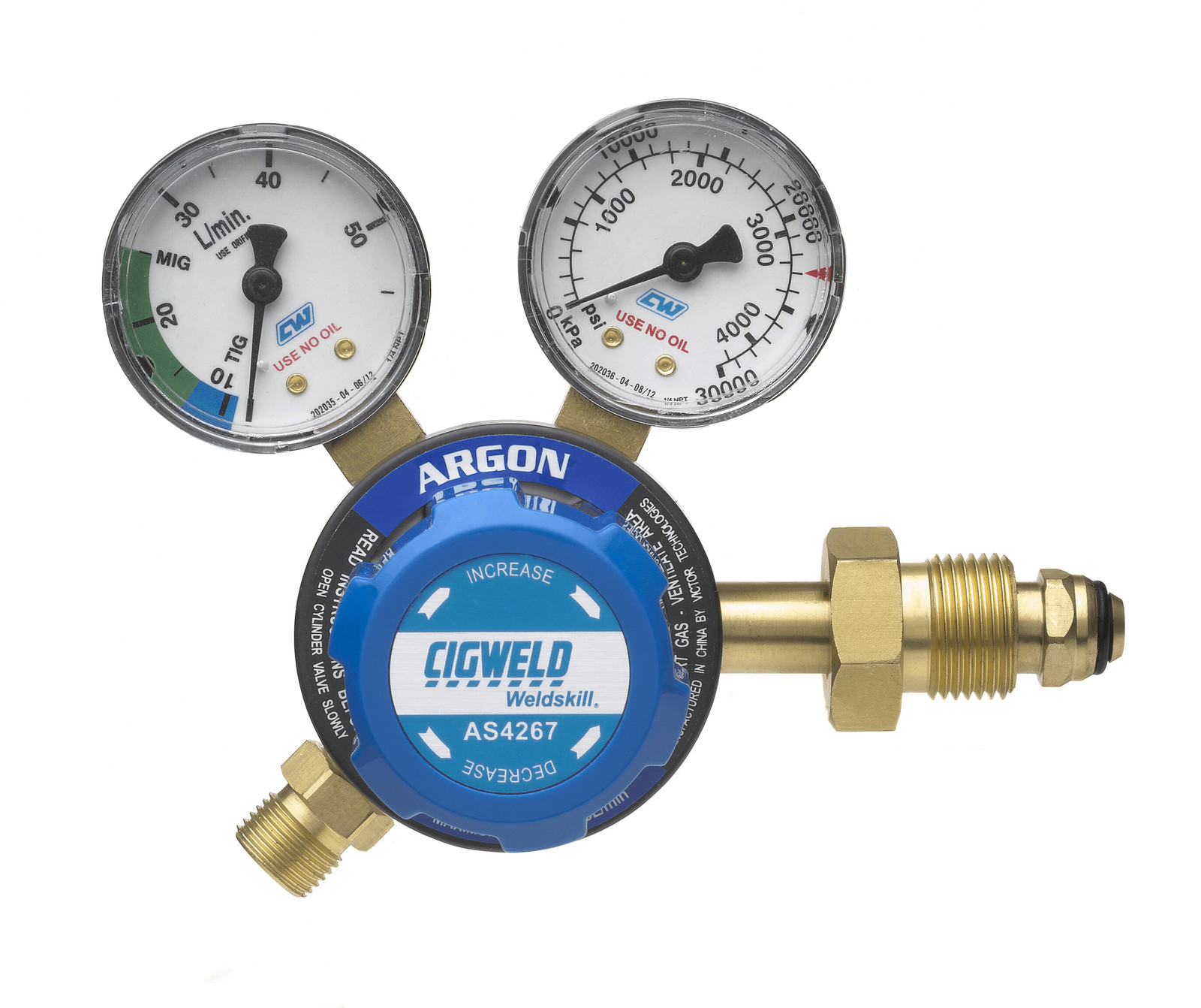 Image presents Cigweld Twin Gauge Argon Gas Regulator Welding Pressure Cutskill - Side Entry - 2