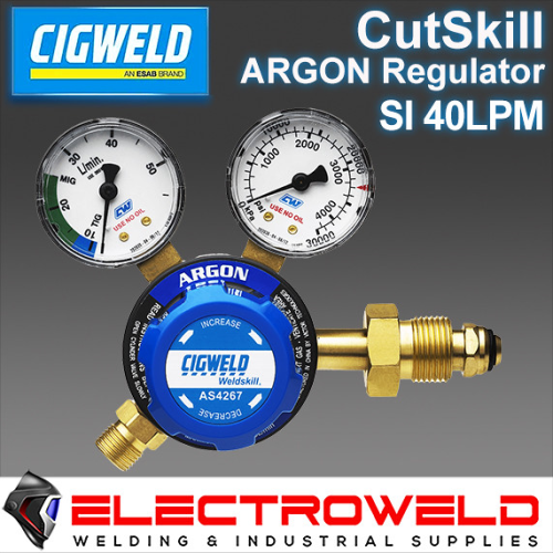 Image presents Cigweld Twin Gauge Argon Gas Regulator Welding Pressure Cutskill - Side Entry