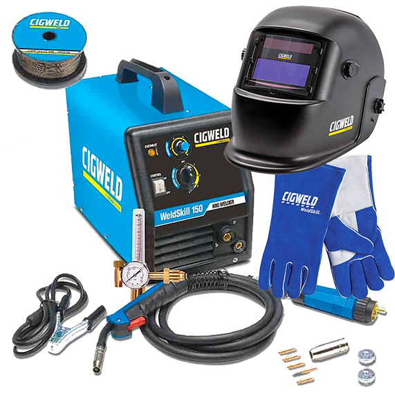 Image presents Cigweld Weldskill 150 Mig Bundle - Welder + Helmet + Gloves + Torch W1004150