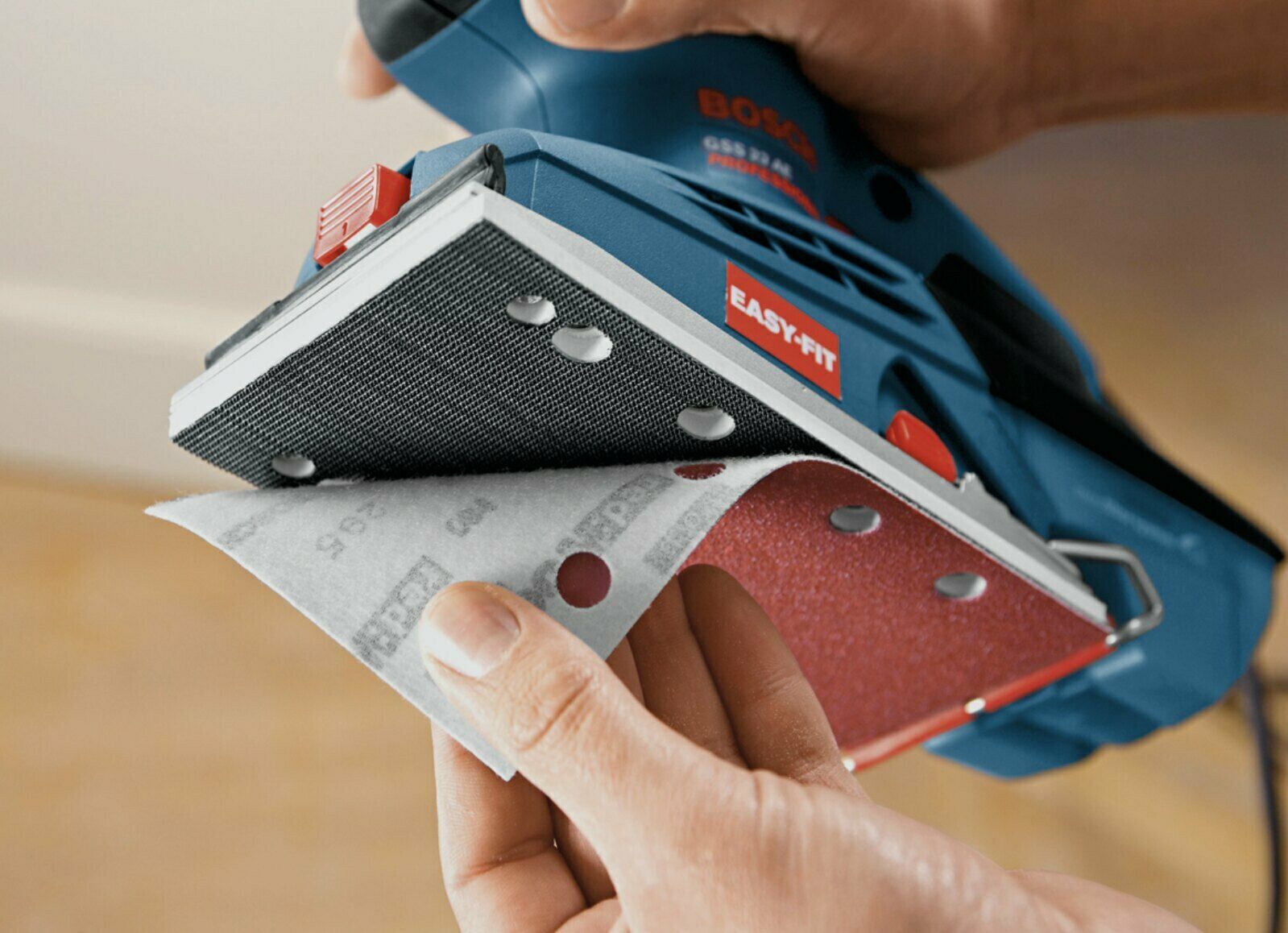 Image presents GENUINE BOSCH ORBITAL SANDER 190W + HOOK LOOP SANDPAPER - GSS 23 AE PROFESSIONAL 6