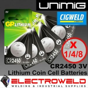 Image presents GP CR2450 Battery 3v Lithium Li-ion Coin Cell For Unimig Welding Helmet RWX6000 / RWX8000