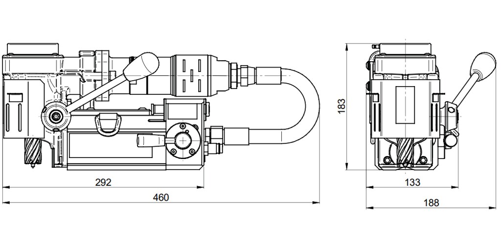 image presents Holemaker Air 35 Low Profile Annular Drill Pneumatic Magnetic Base HMP35AD-ATEX-5