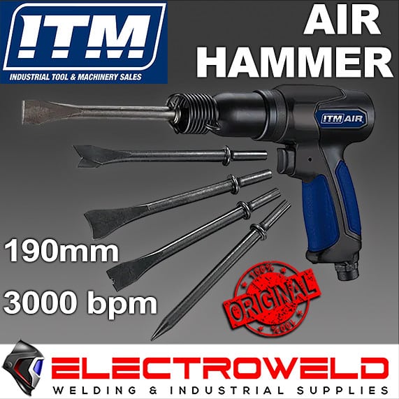 image presents ITM Air Hammer + 5 X Chisels Set Chipping Scraping Chiseling Pneumatic TM340-404