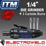 image presents ITM Air Straight Die Grinder +3 Carbide Burr 1-4 Collet Pneumatic TM340-312KIT3