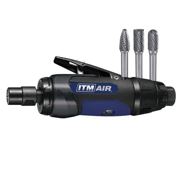 image presents ITM Air Straight Die Grinder +3 Carbide Burr 1-4 Collet Pneumatic TM340-312KIT3-2