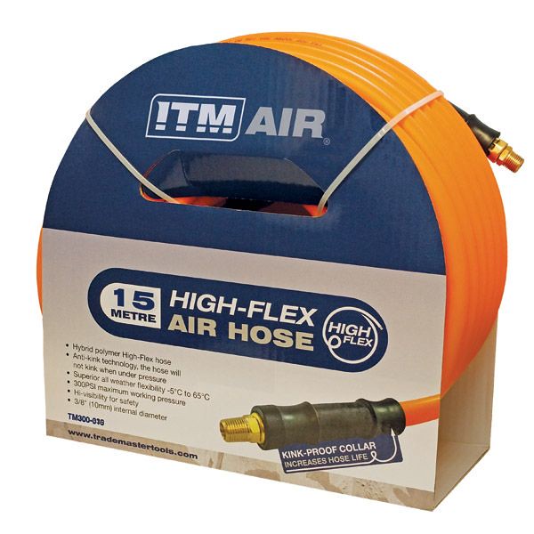 image presents ITM Anti-Kink 15 M or 30 M Polymer Air Hose, High Visibility – Nitto or BSP Fittings-2