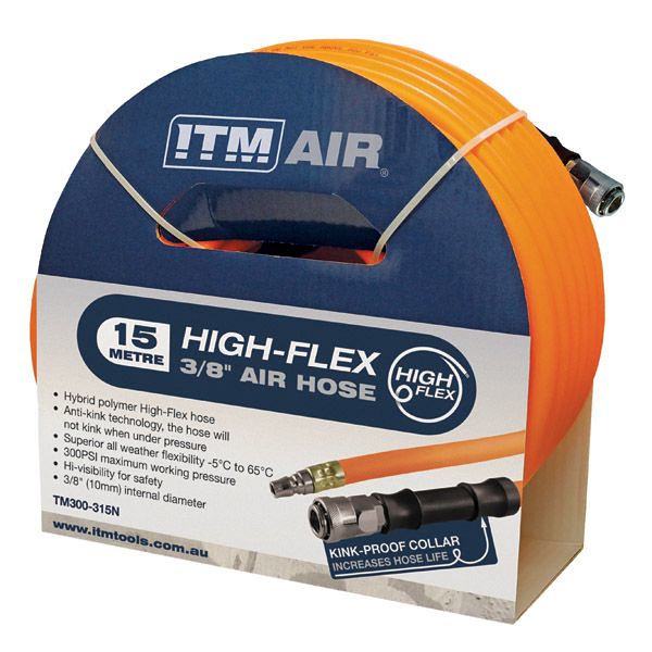 image presents ITM Anti-Kink 15 M or 30 M Polymer Air Hose, High Visibility – Nitto or BSP Fittings-3