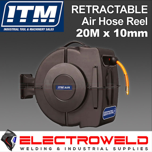 image presents ITM Anti-Kink 20 M Retractable Air Hose, Reel Wall Mounted Compressor Polymer BSP