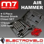 image presents M7 Air Hammer Set M7-SC211C + 5 Chisels Chipping Scraping Round Shank M7-SC0517C