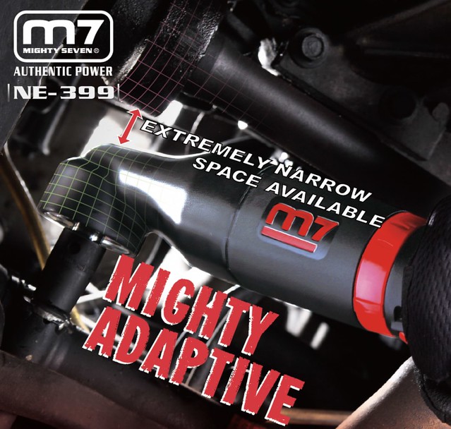 image presents M7 Air Impact Ratchet Wrench Angle Head 3-8 Square Drive Pneumatic M7-NE399-4