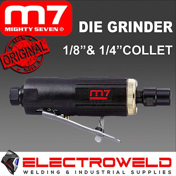 image presents M7 Air Straight Die Grinder + 1-8 1-4 Collet Lever Throttle Mighty 7 M7-QA111B