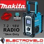 Image presents MAKITA 7.2-18V CORDLESS JOBSITE RADIO SPEAKER, IP64 AC LI-ION, DMR107 *SKIN ONLY