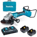 Image presents MAKITA 9 230MM 36V CORDLESS ANGLE GRINDER + 2X 5.0AH BATTERIES + DUAL CHARGER 6