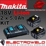 Image presents Makita 18v 2 X 5.0ah Li-ion Batteries + Cordless Dual 2 Port Charger Dc18rd 1