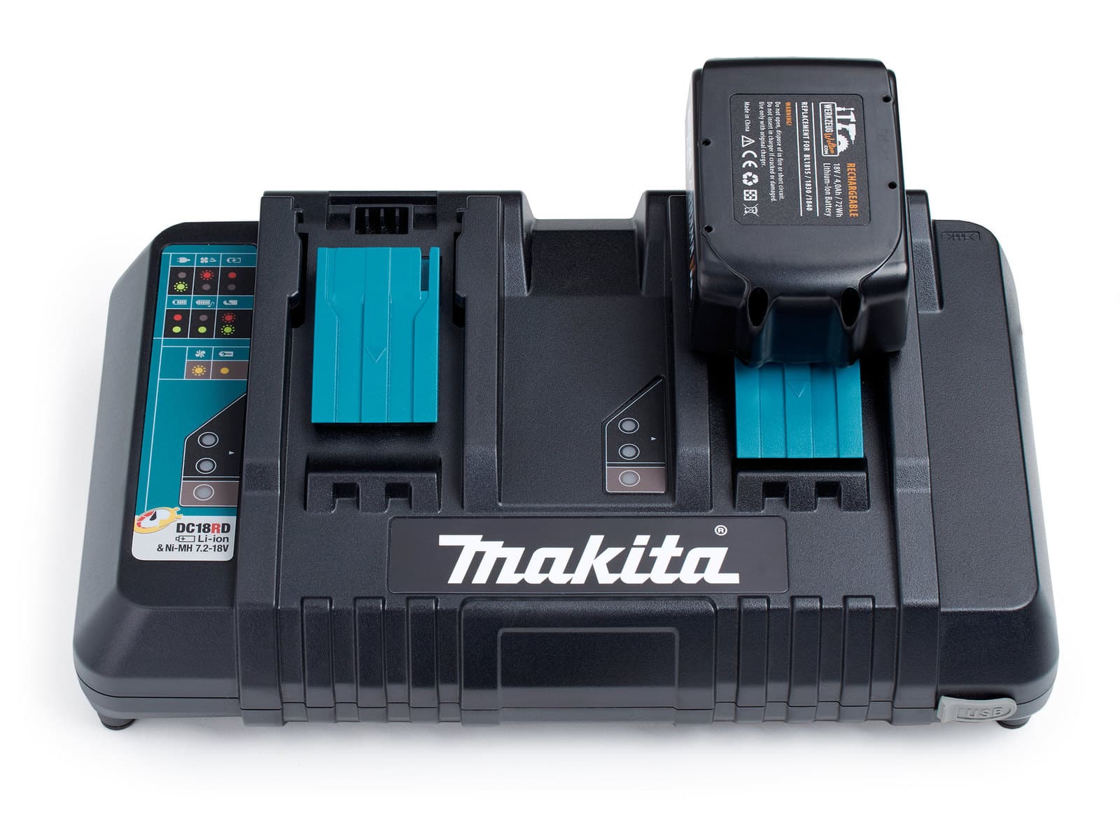 Image presents Makita 18v 2 X 5.0ah Li-ion Batteries + Cordless Dual 2 Port Charger Dc18rd 4