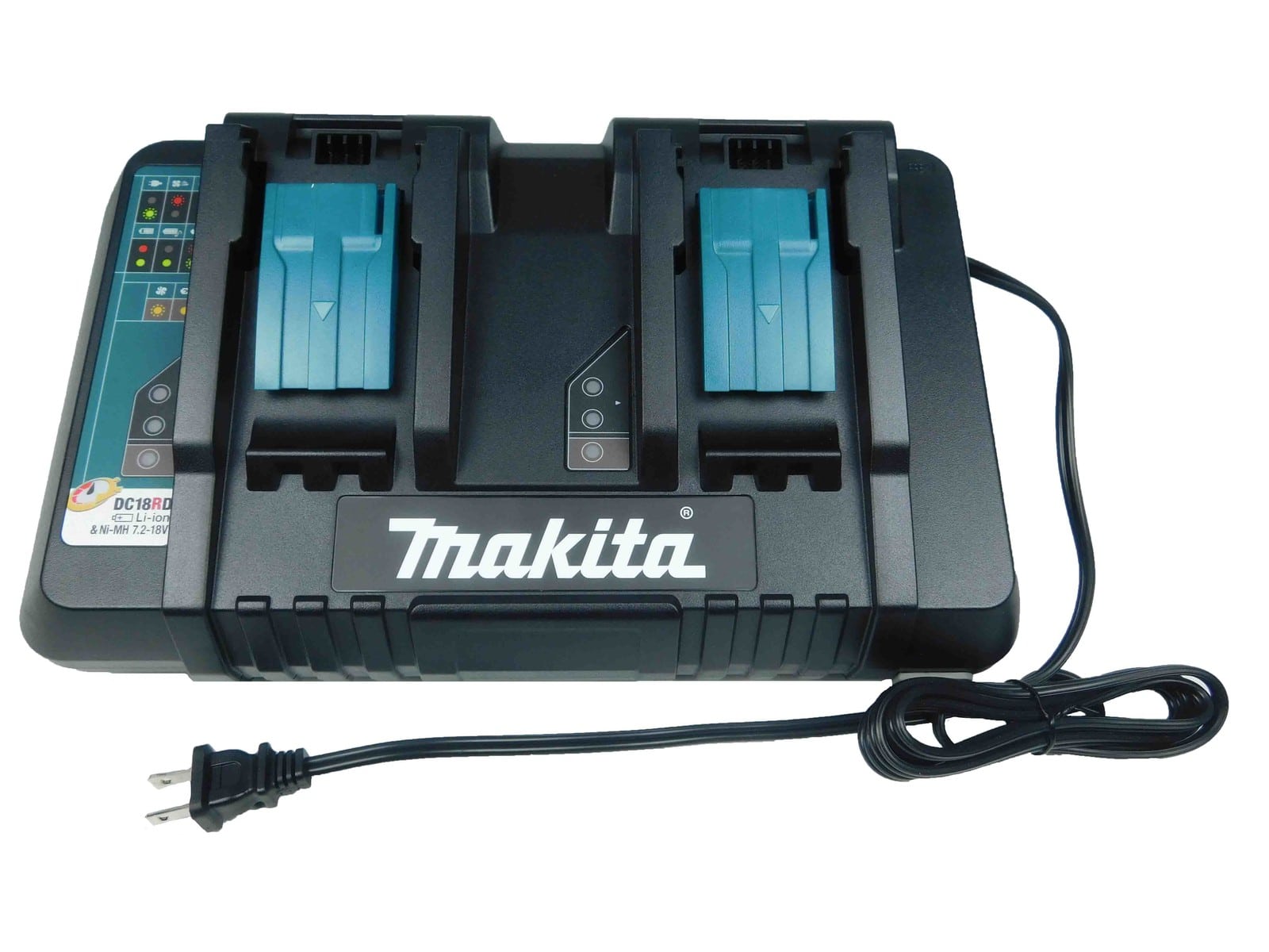 Image presents Makita 18v 2 X 5.0ah Li-ion Batteries + Cordless Dual 2 Port Charger Dc18rd 5