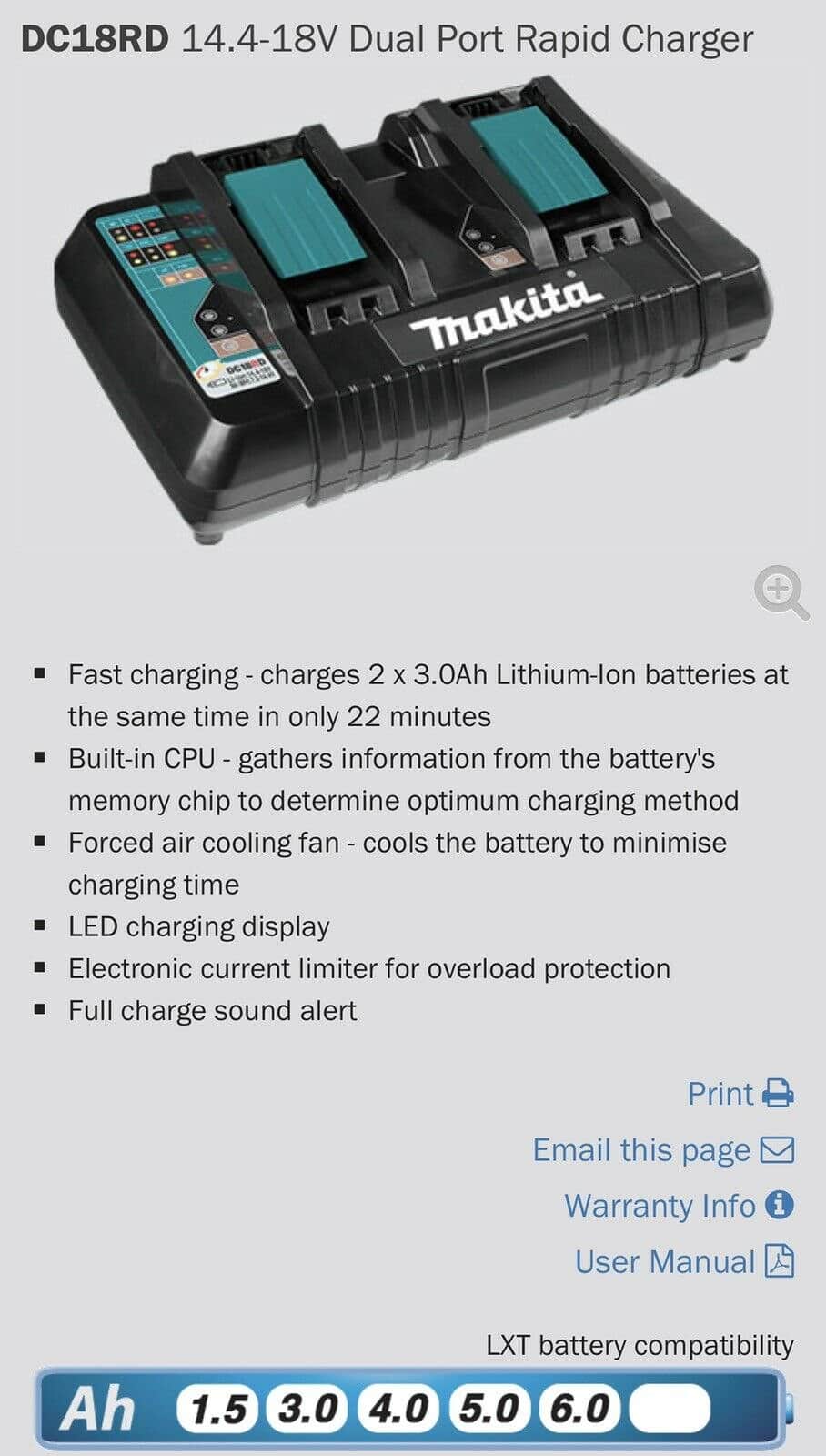 Image presents Makita 18v 2 X 5.0ah Li-ion Batteries + Cordless Dual 2 Port Charger Dc18rd 6