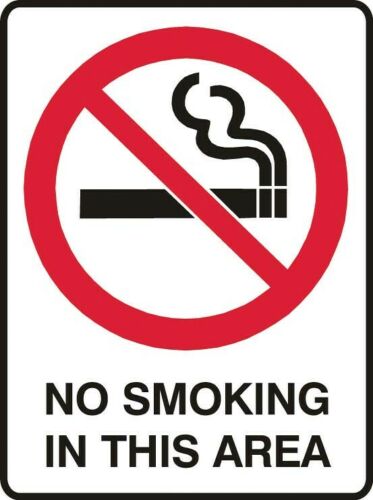 Image presents "NO SMOKING IN THIS AREA" SIGN NOTICE, SAFETY WORK HOME 225 X 300MM BRADY 841089