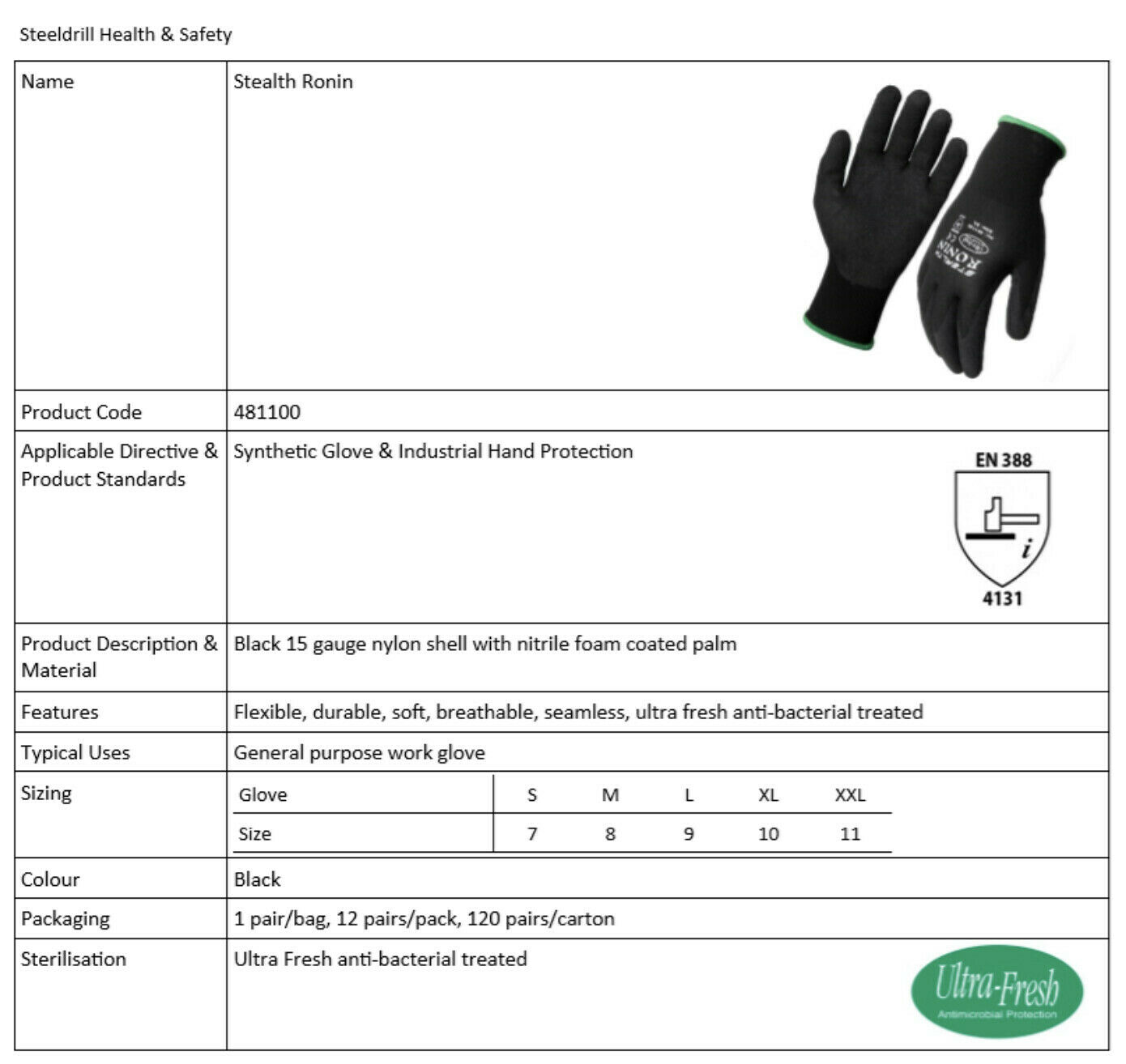 Image presents Stealth Ronin Safety Gloves, Work , Garden , Mechanic, Black-Foam Nitrile - 3